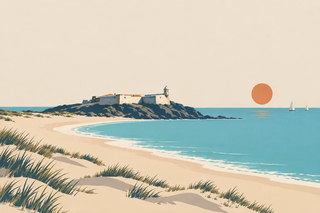 Ilustração da Praia do Forte com o Forte São Mateus, em Cabo Frio